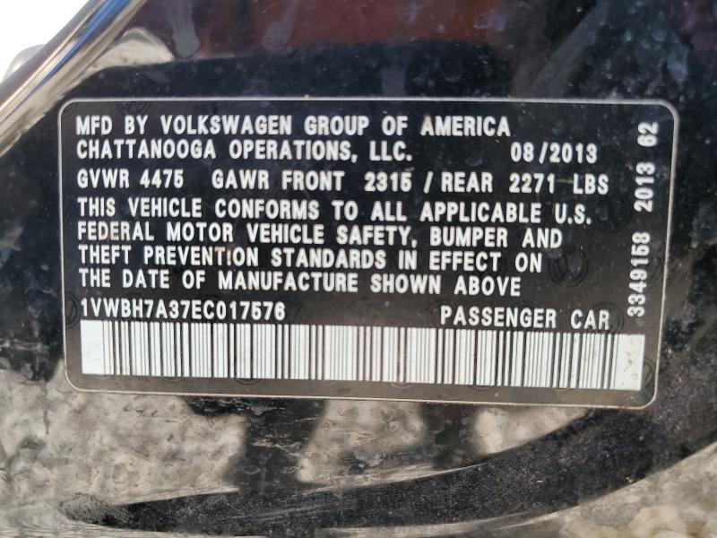 1VWBH7A37EC017576 - 2014 VOLKSWAGEN PASSAT SE BLACK photo 13