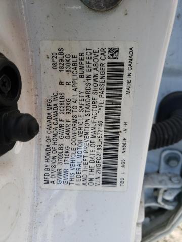 2HGFC2F89LH572146 - 2020 HONDA CIVIC SPORT WHITE photo 12