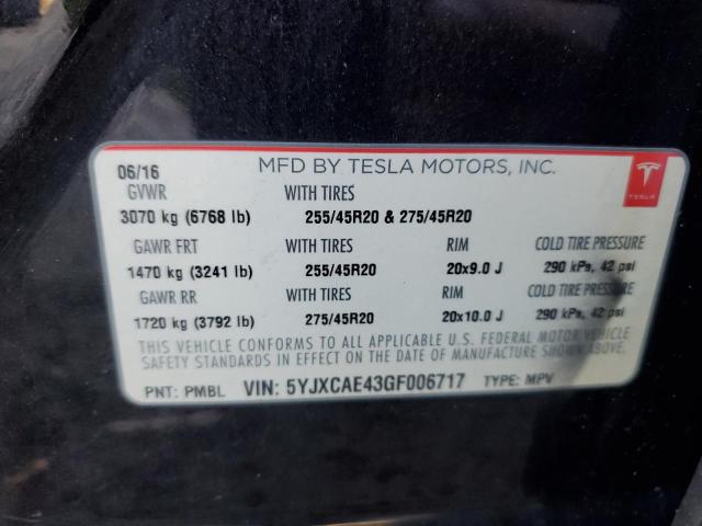 5YJXCAE43GF006717 - 2016 TESLA MODEL X BLACK photo 13