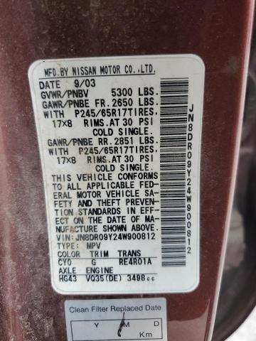 JN8DR09Y24W900812 - 2004 NISSAN PATHFINDER LE ყავისფერი ფოტო 13