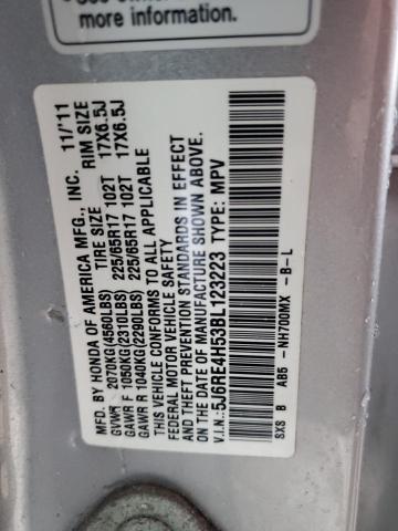 5J6RE4H53BL123223 - 2011 HONDA CR-V EX SILVER photo 14