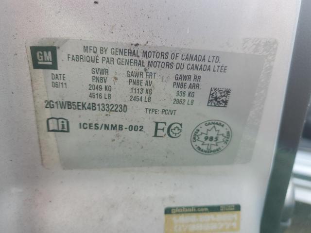 2G1WB5EK4B1332230 - 2011 CHEVROLET IMPALA LT SILVER photo 12