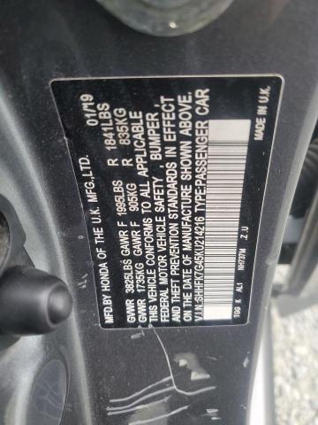 SHHFK7G45KU214216 - 2019 HONDA CIVIC SPORT GRAY photo 12