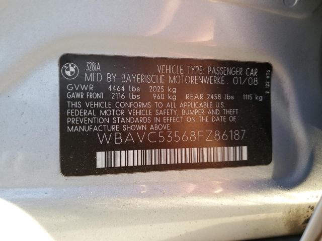WBAVC53568FZ86187 - 2008 BMW 328 I SULEV SILVER photo 12