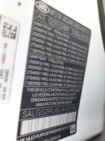 SALGS2RU6LA403482 - 2020 LAND ROVER RANGE ROVE HSE WHITE photo 13