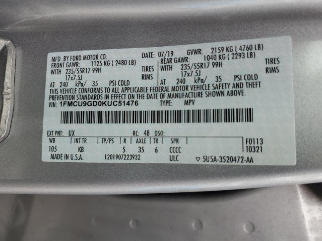 1FMCU9GD0KUC51476 - 2019 FORD ESCAPE SE SILVER photo 13
