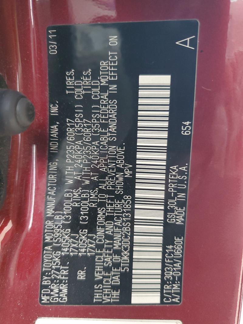 5TDKK3DC2BS131858 - 2011 TOYOTA SIENNA LE Բորդո լուսանկար 13