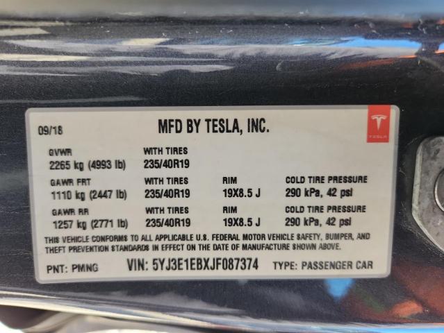 5YJ3E1EBXJF087374 - 2018 TESLA MODEL 3 GRAY photo 12