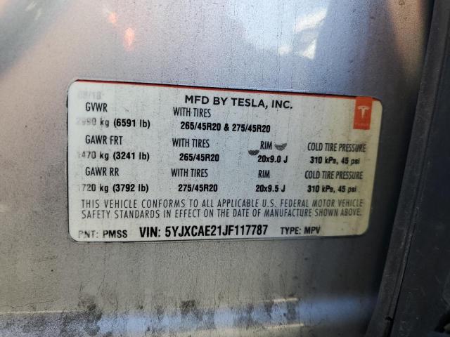 5YJXCAE21JF117787 - 2018 TESLA MODEL X SILVER photo 13