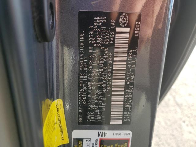4T1BF3EK8BU219976 - 2011 TOYOTA CAMRY BASE GRAY photo 13