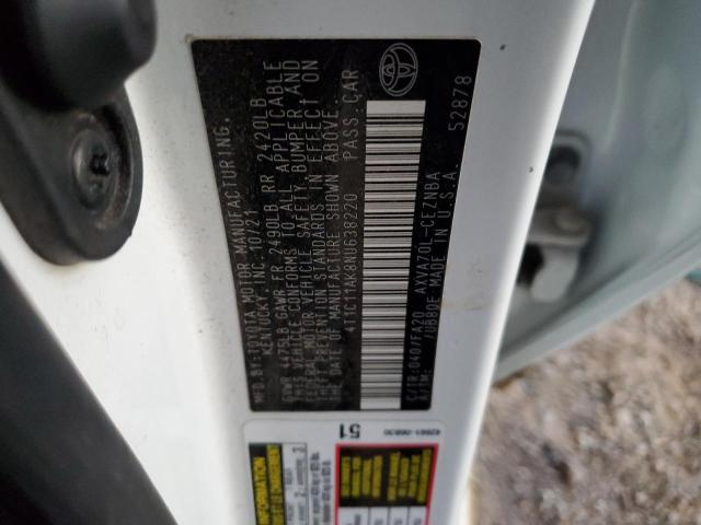 4T1C11AK8NU638220 - 2022 TOYOTA CAMRY LE WHITE photo 12