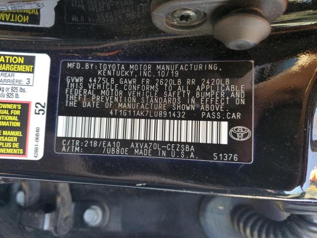 4T1G11AK7LU891432 - 2020 TOYOTA CAMRY SE შავი ფოტო 12