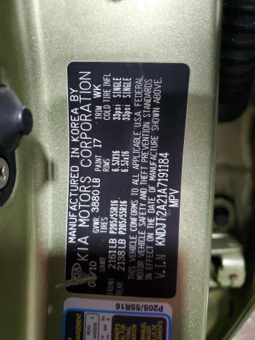 KNDJT2A21A7191184 - 2010 KIA SOUL + GREEN photo 13