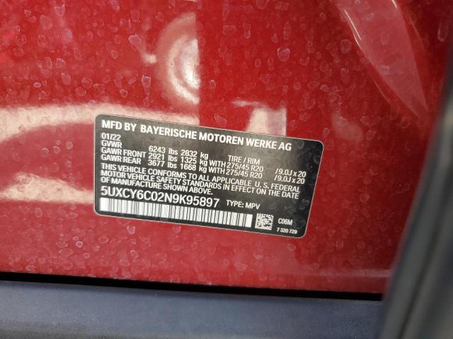 5UXCY6C02N9K95897 - 2022 BMW X6 XDRIVE40I RED photo 13