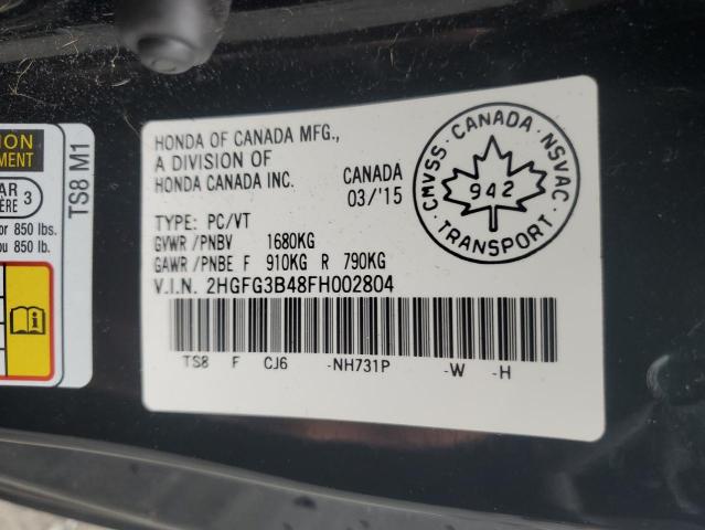 2HGFG3B48FH002804 - 2015 HONDA CIVIC LX 黑色 照片 12