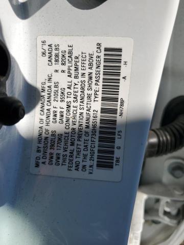 2HGFC1F73GH651612 - 2016 HONDA CIVIC EXL Սպիտակ լուսանկար 12