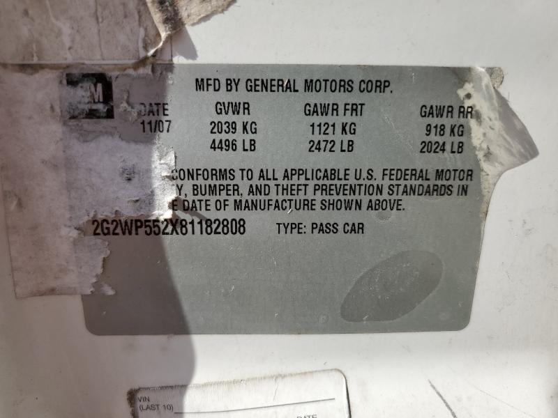 2G2WP552X81182808 - 2008 PONTIAC GRAND PRIX WHITE photo 12