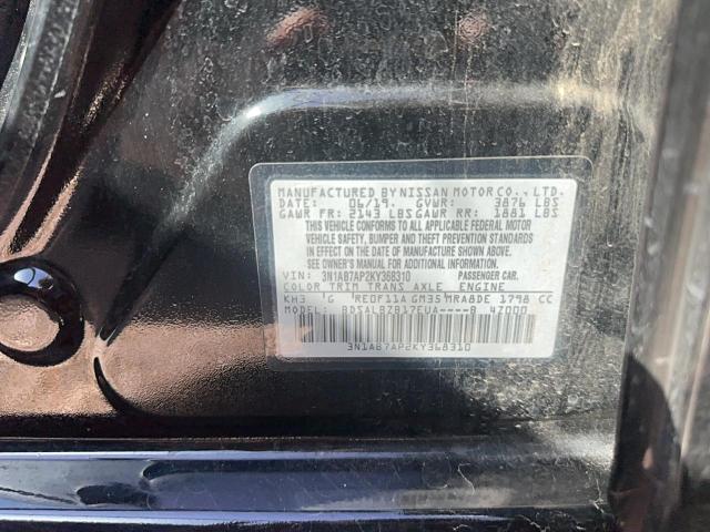 3N1AB7AP2KY368310 - 2019 NISSAN SENTRA S BLACK photo 10
