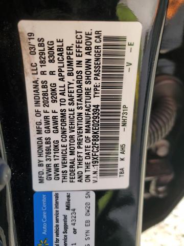 19XFC2F88KE029394 - 2019 HONDA CIVIC SPORT BLACK photo 12