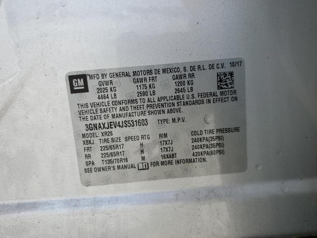 3GNAXJEV4JS531603 - 2018 CHEVROLET EQUINOX LT SILVER photo 12