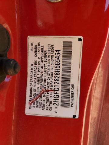 2HGFG12828H565454 - 2008 HONDA CIVIC EX წითელი ფოტო 12
