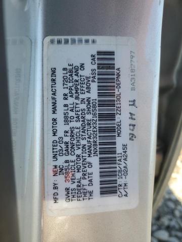 1NXBR32EX3Z165801 - 2003 TOYOTA COROLLA CE GRAY photo 13