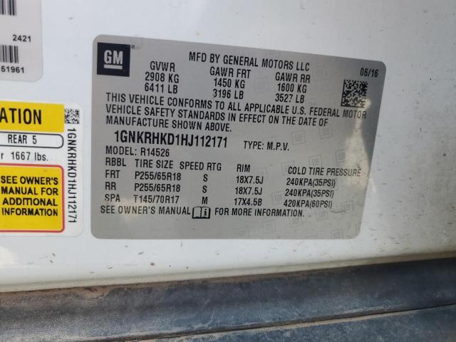 1GNKRHKD1HJ112171 - 2017 CHEVROLET TRAVERSE LT 白色 照片 13