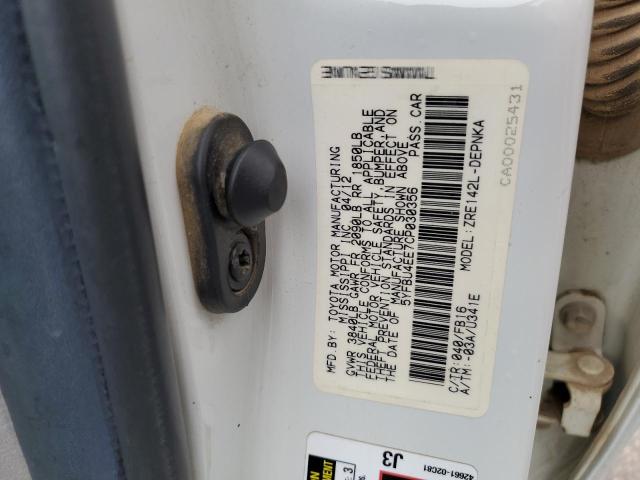 5YFBU4EE7CP030356 - 2012 TOYOTA COROLLA BASE Blanc photo 12