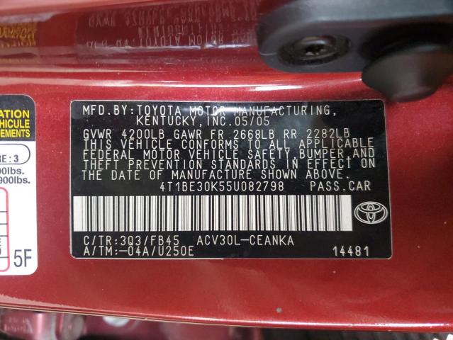 4T1BE30K55U082798 - 2005 TOYOTA CAMRY LE 栗色 照片 12