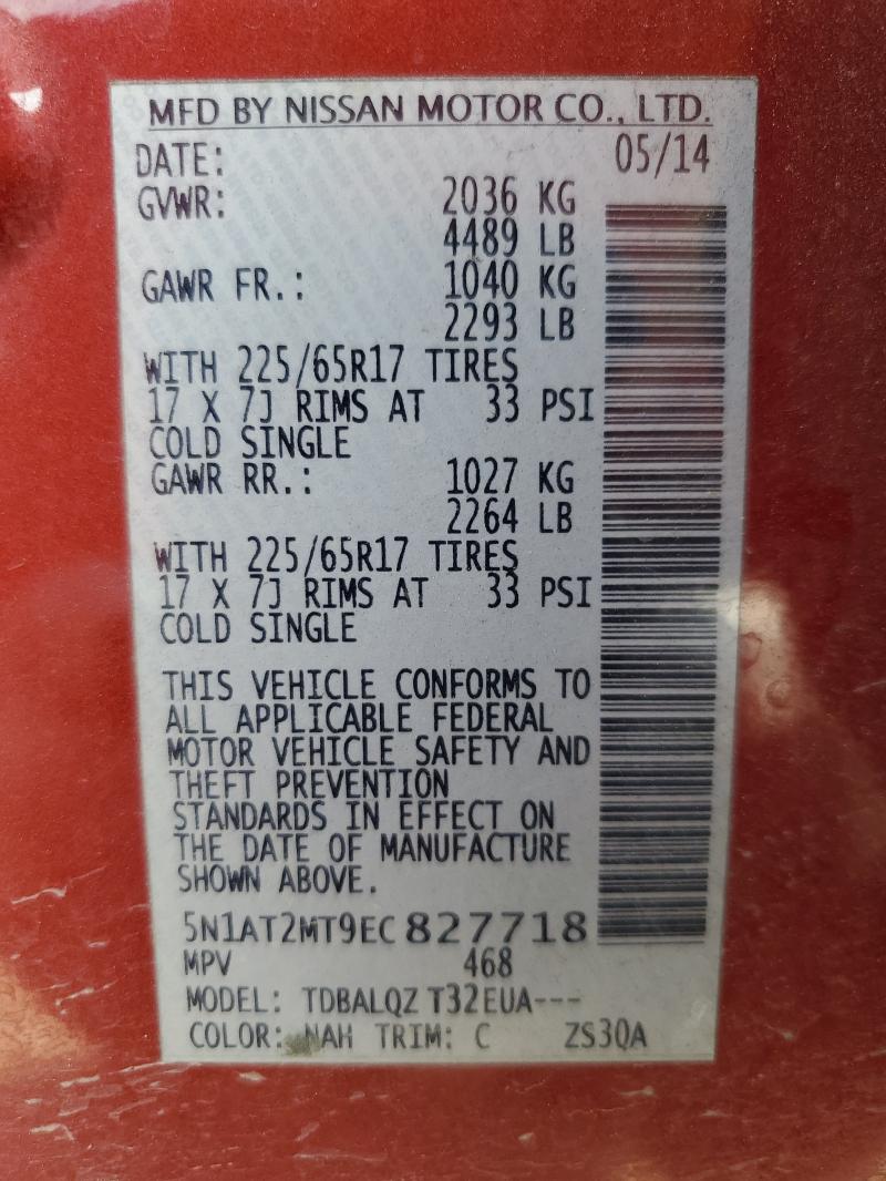 5N1AT2MT9EC827718 - 2014 NISSAN ROGUE S RED photo 14