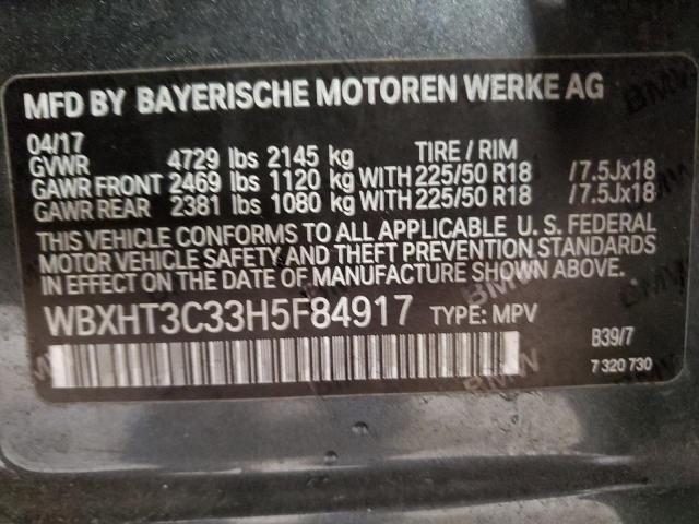 WBXHT3C33H5F84917 - 2017 BMW X1 XDRIVE28I GRAY photo 13