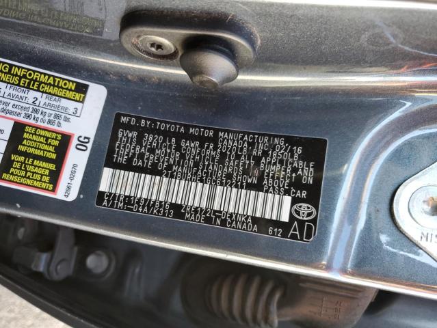 2T1BURHE1GC612211 - 2016 TOYOTA COROLLA L GRAY photo 12