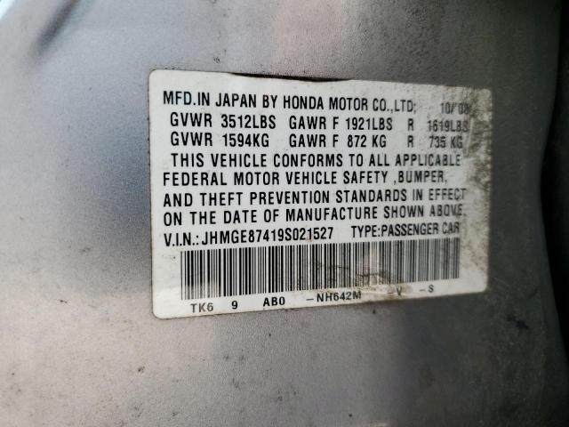 JHMGE87419S021527 - 2009 HONDA FIT SPORT SILVER photo 12