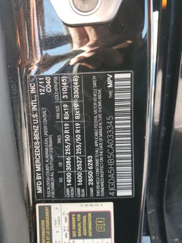 4JGDA5HB5CA033345 - 2012 MERCEDES-BENZ ML 350 4MATIC BLACK photo 13