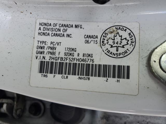 2HGFB2F52FH046776 - 2015 HONDA CIVIC LX WHITE photo 12