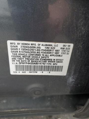 5FNYF4H20AB014742 - 2010 HONDA PILOT LX 灰色 照片 12