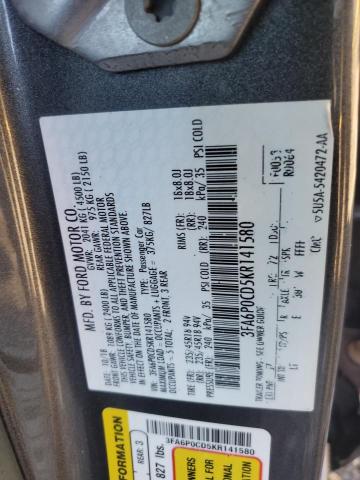 3FA6P0CD5KR141580 - 2019 FORD FUSION SEL Сұр фото 12