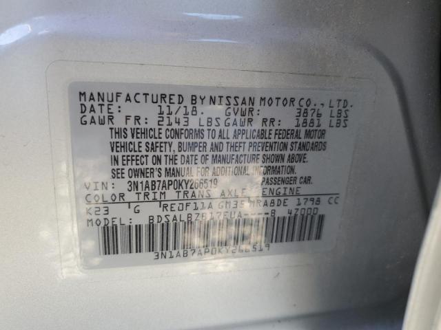 3N1AB7AP0KY266519 - 2019 NISSAN SENTRA S Күміс фото 12