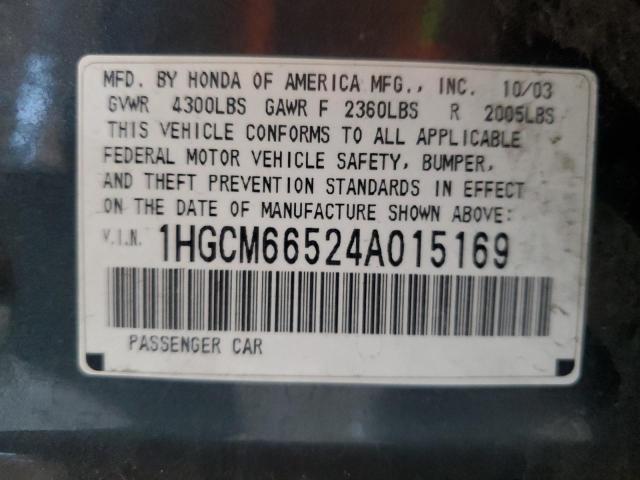 1HGCM66524A015169 - 2004 HONDA ACCORD EX CHARCOAL photo 12