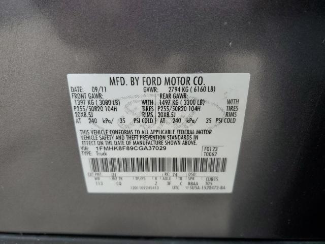 1FMHK8F89CGA37029 - 2012 FORD EXPLORER LIMITED GRAY photo 14