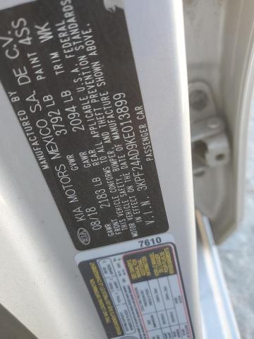 3KPF24AD9KE013899 - 2019 KIA FORTE FE SILVER photo 12