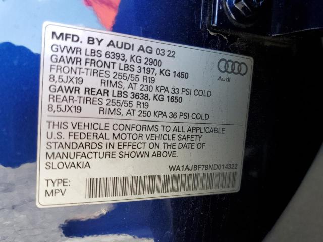 WA1AJBF78ND014322 - 2022 AUDI Q7 PREMIUM BLUE photo 13
