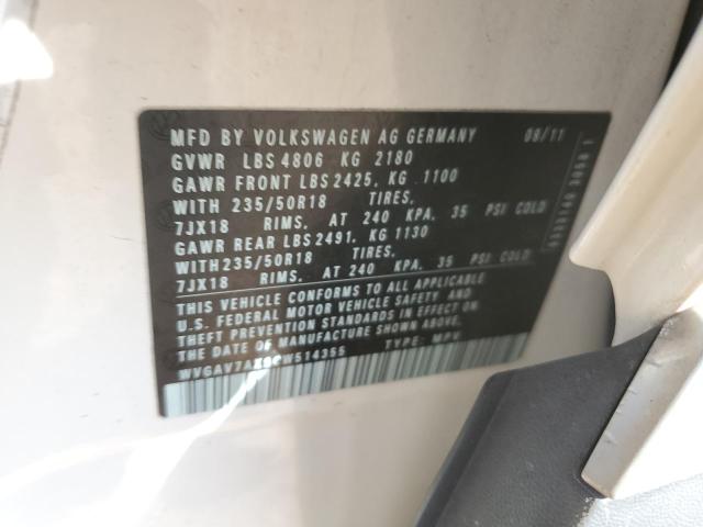 WVGAV7AX9CW514355 - 2012 VOLKSWAGEN TIGUAN S 白色 照片 13
