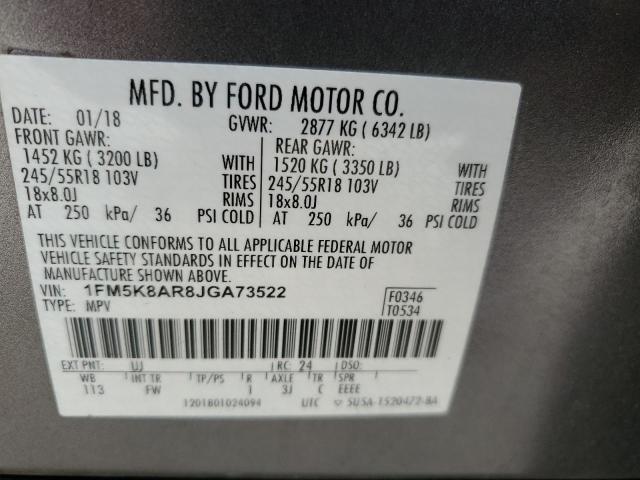 1FM5K8AR8JGA73522 - 2018 FORD EXPLORER POLICE INTERCEPTOR GRAY photo 14