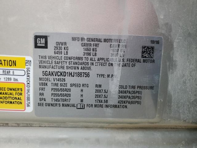 5GAKVCKD1HJ188756 - 2017 BUICK ENCLAVE CREAM photo 14