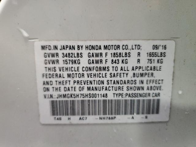 JHMGK5H75HS001148 - 2017 HONDA FIT EX WHITE photo 12