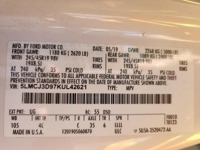 5LMCJ3D97KUL42621 - 2019 LINCOLN MKC RESERVE Սպիտակ լուսանկար 14