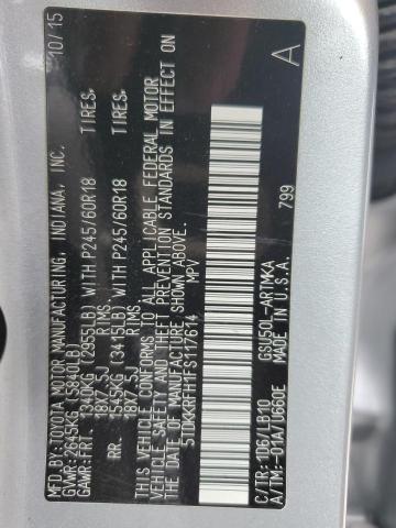 5TDKKRFH1FS117614 - 2015 TOYOTA HIGHLANDER XLE 银色 照片 14