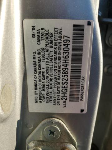 2HGES25894H630497 - 2004 HONDA CIVIC EX SILVER photo 12