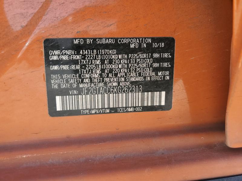 JF2GTACC6KG262313 - 2019 SUBARU CROSSTREK PREMIUM برتقالي صورة 13